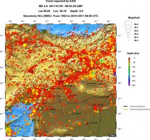 regional depth historical seismicity