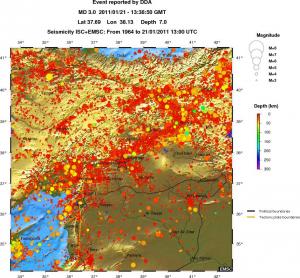 regional depth historical seismicity