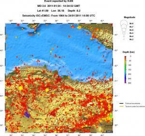 regional depth historical seismicity