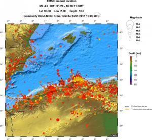 regional depth historical seismicity