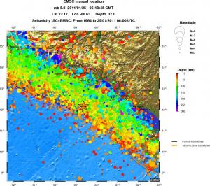 regional depth historical seismicity