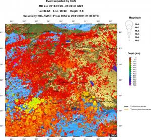 regional depth historical seismicity