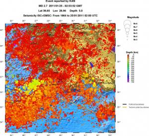 regional depth historical seismicity