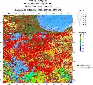 regional depth historical seismicity