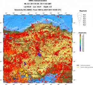 regional depth historical seismicity