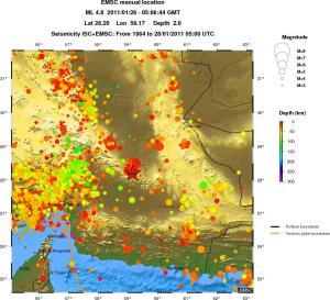 regional depth historical seismicity