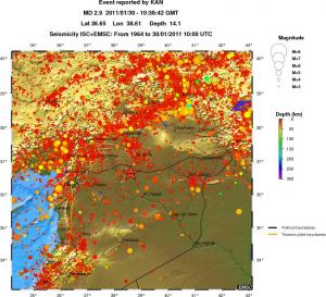 regional depth historical seismicity