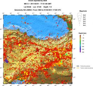 regional depth historical seismicity