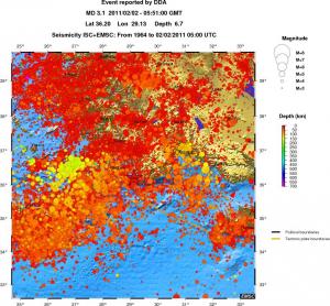 regional depth historical seismicity