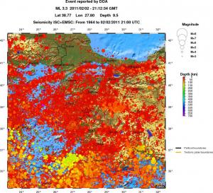 regional depth historical seismicity