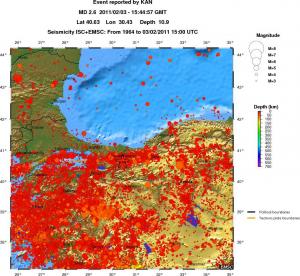 regional depth historical seismicity