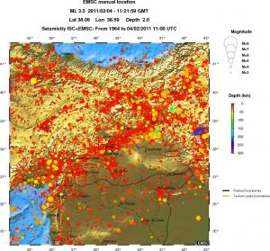 regional depth historical seismicity