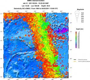 regional depth historical seismicity