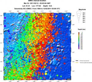 regional depth historical seismicity