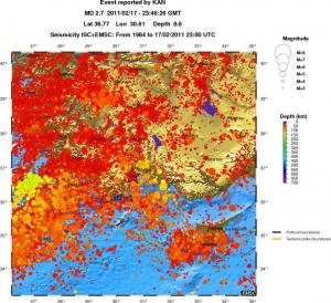regional depth historical seismicity