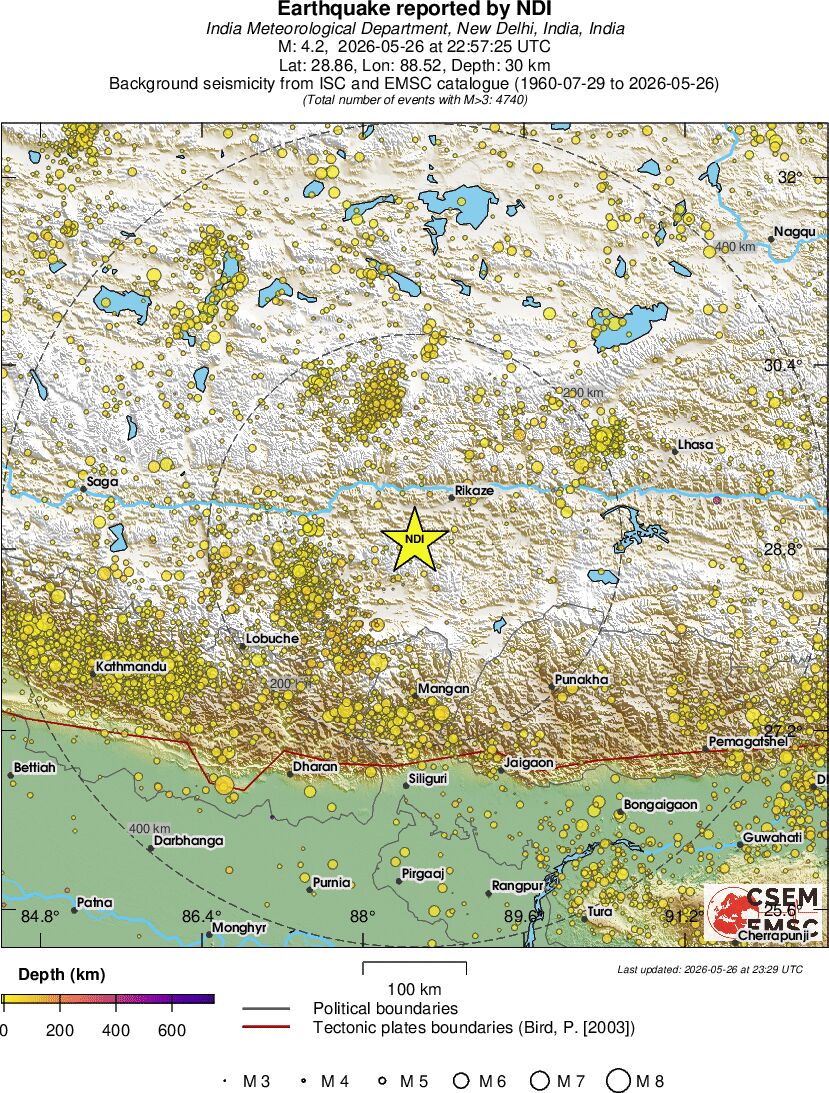 regional depth historical seismicity