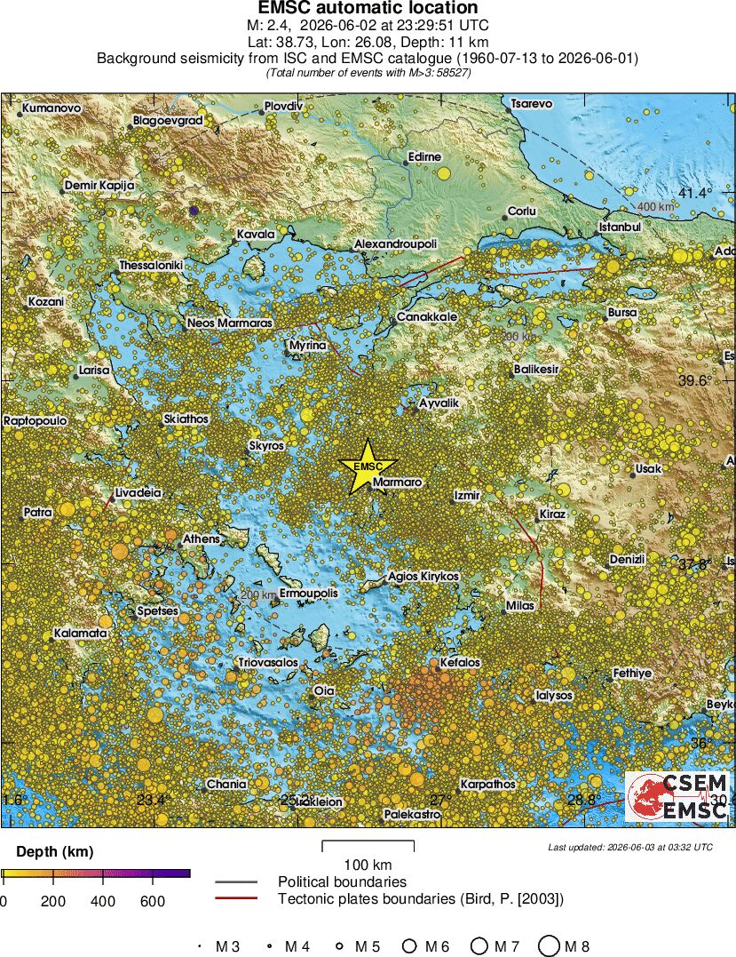 regional depth historical seismicity