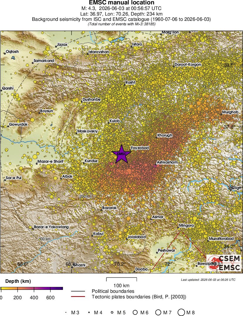 regional depth historical seismicity