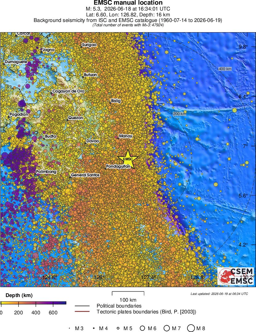 regional depth historical seismicity