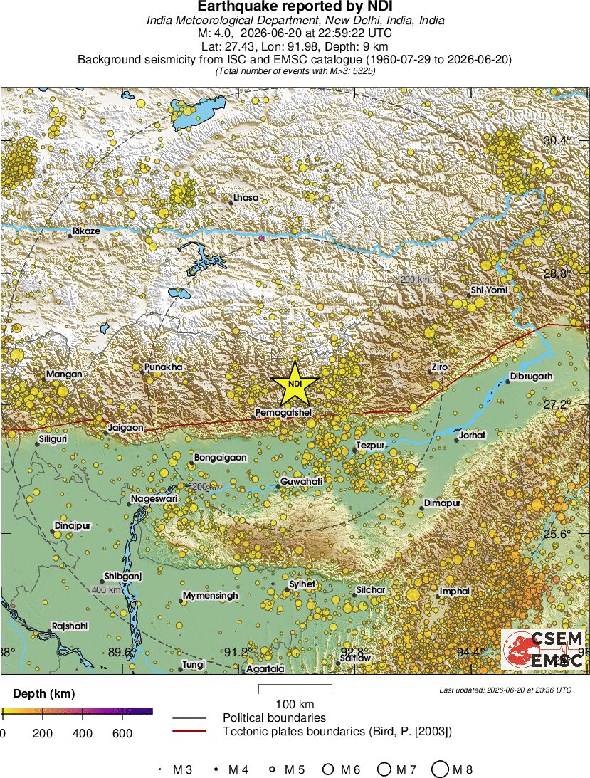regional depth historical seismicity