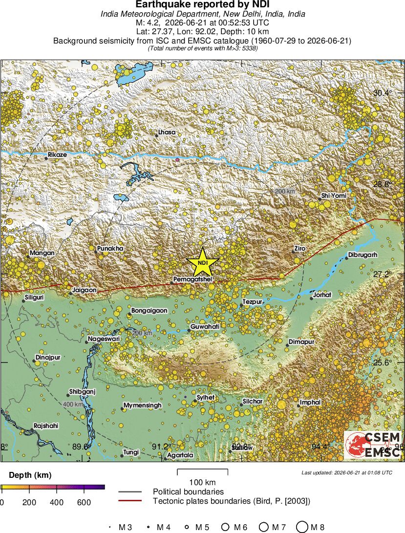 regional depth historical seismicity