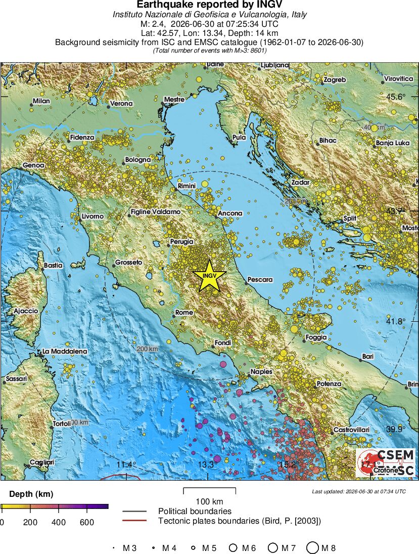 regional depth historical seismicity