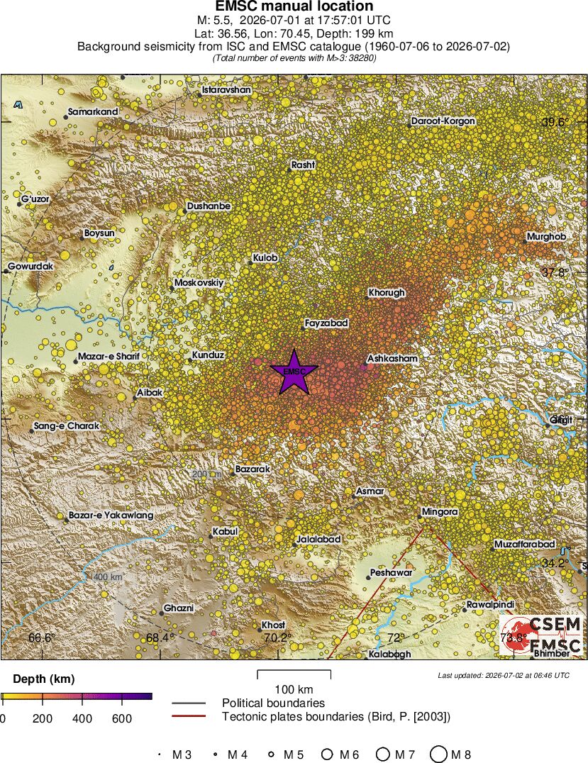 regional depth historical seismicity