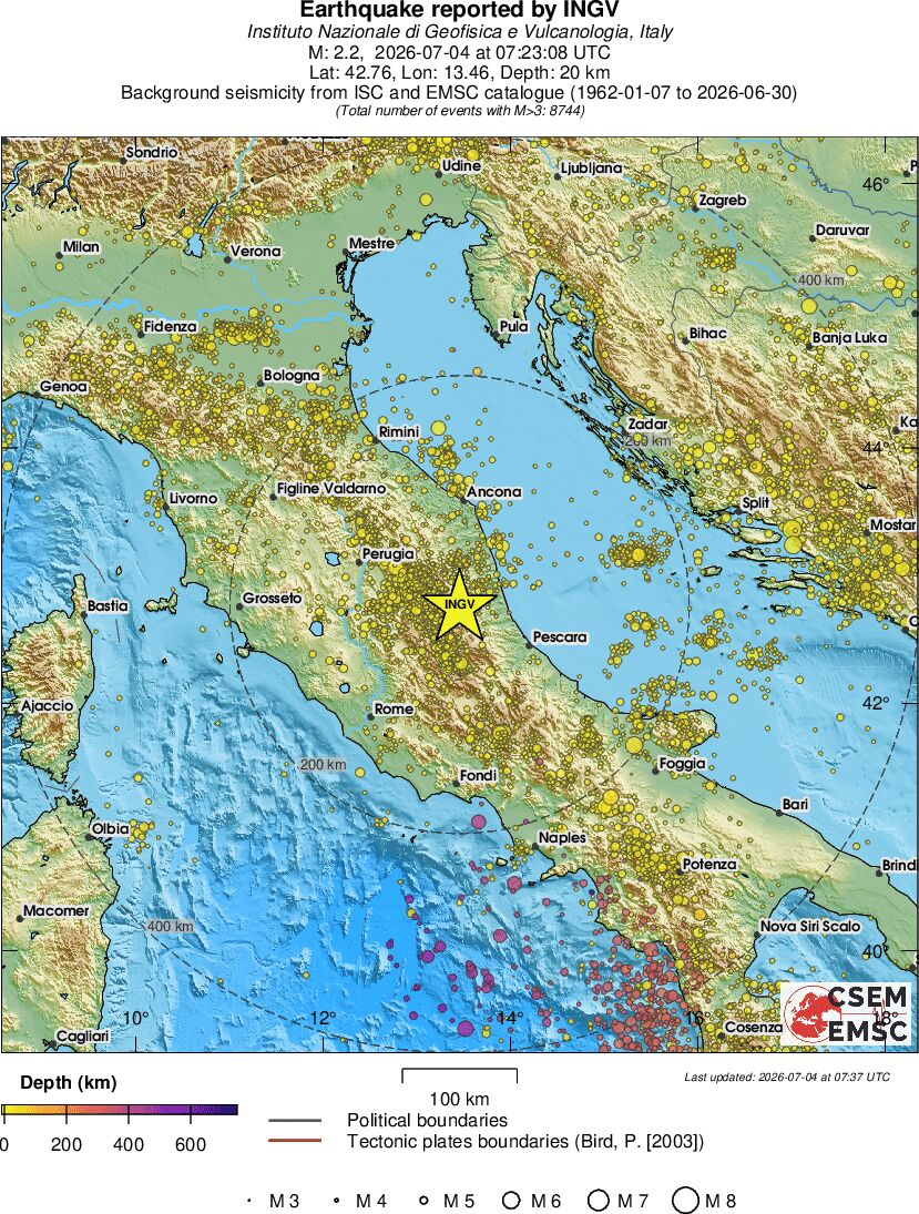 regional depth historical seismicity