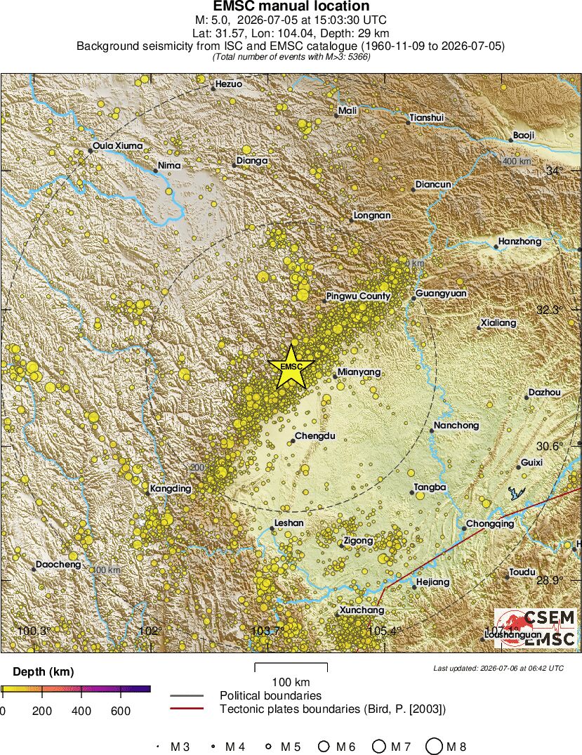 regional depth historical seismicity