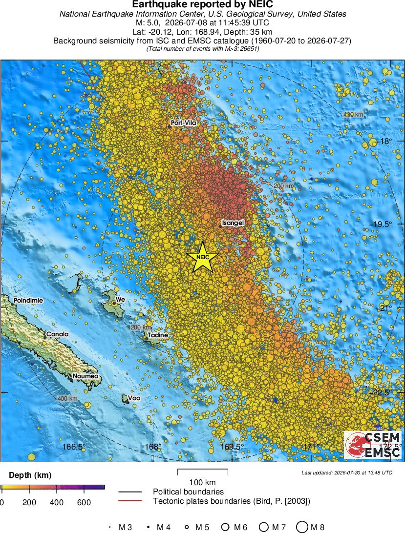 regional depth historical seismicity