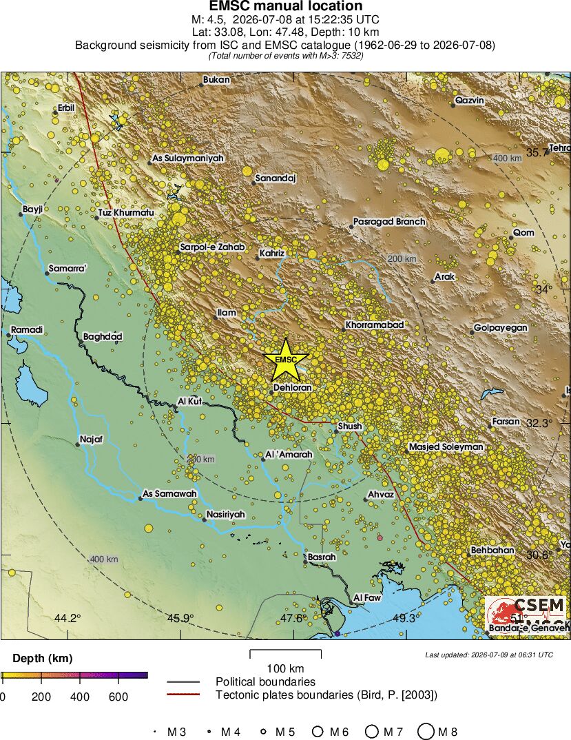 regional depth historical seismicity