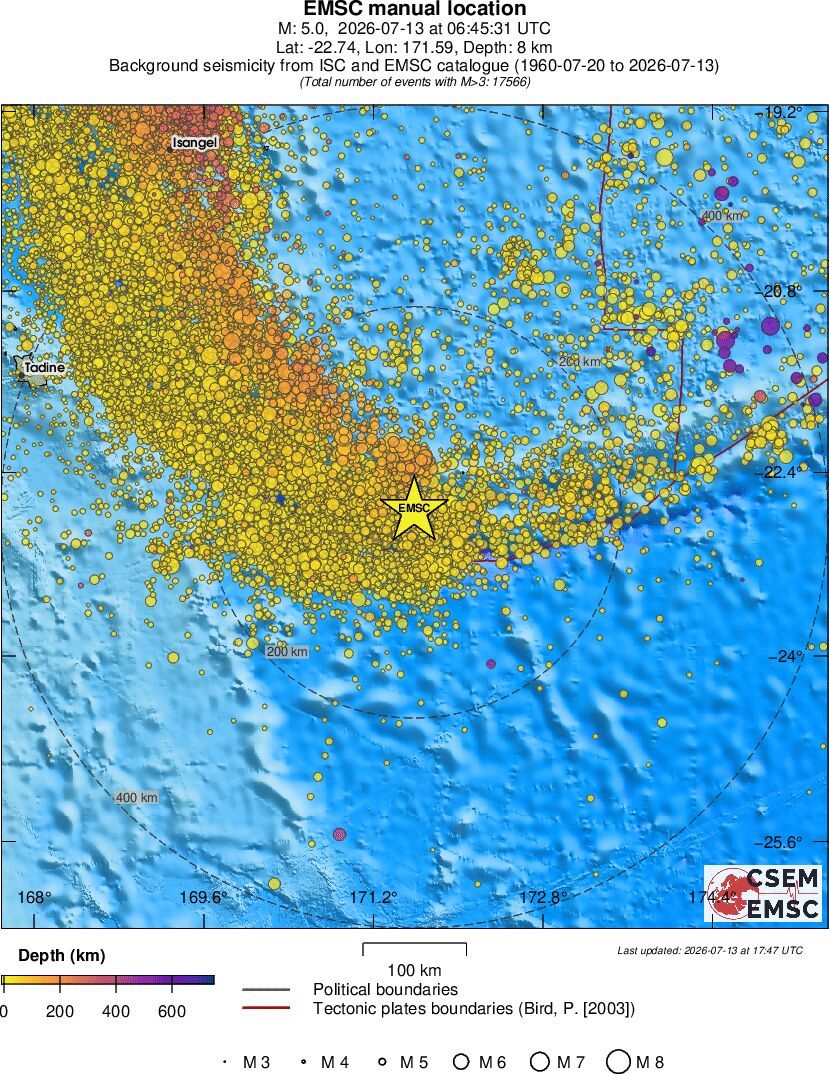 regional depth historical seismicity