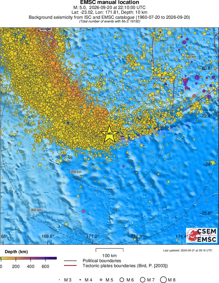 regional depth historical seismicity
