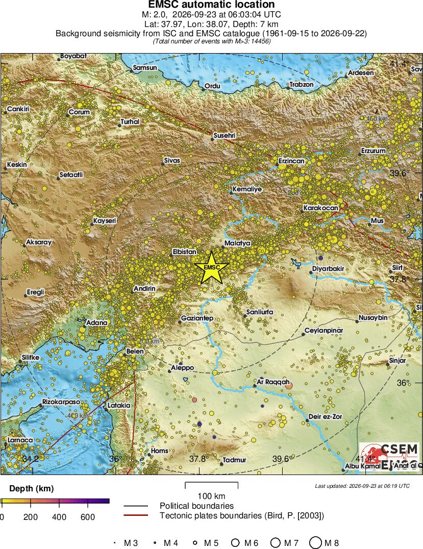 regional depth historical seismicity