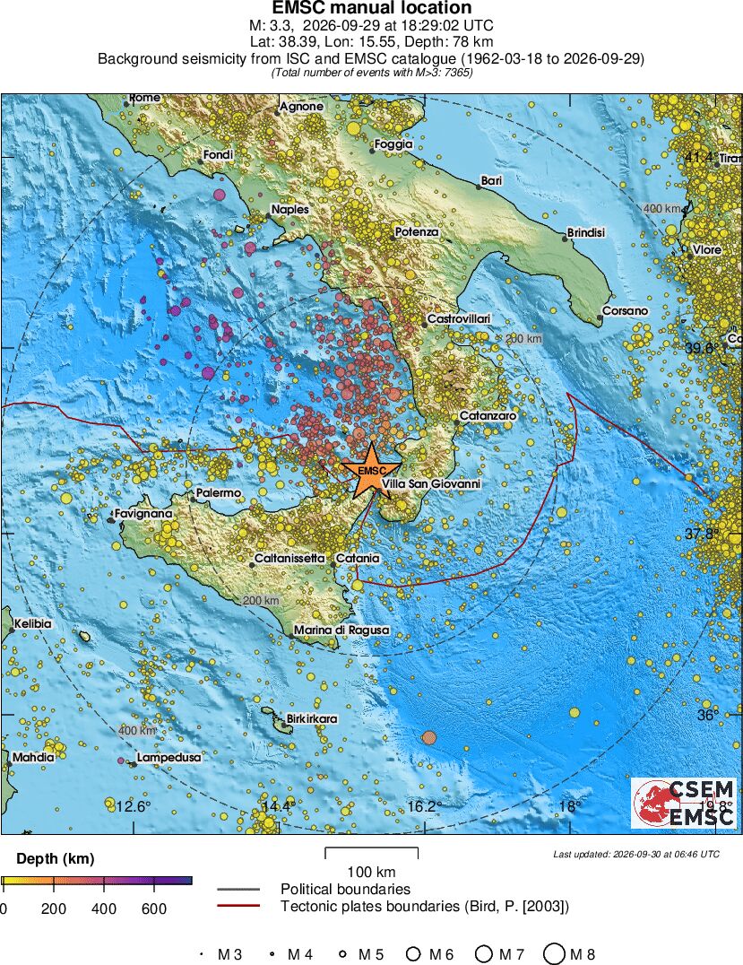regional depth historical seismicity