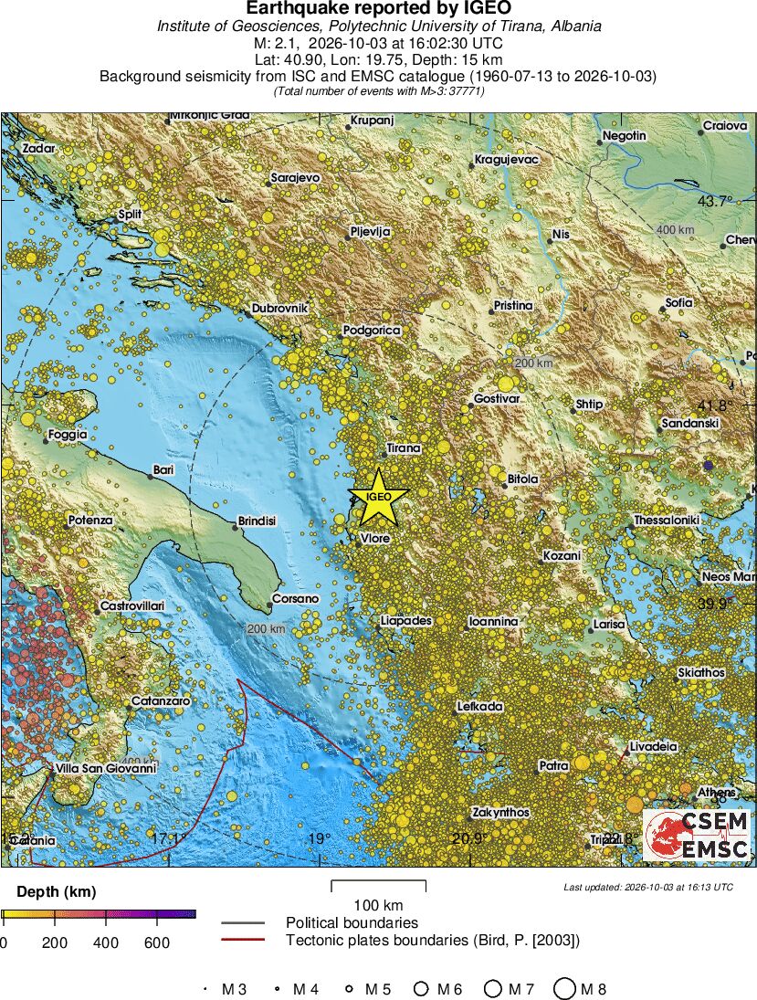 regional depth historical seismicity