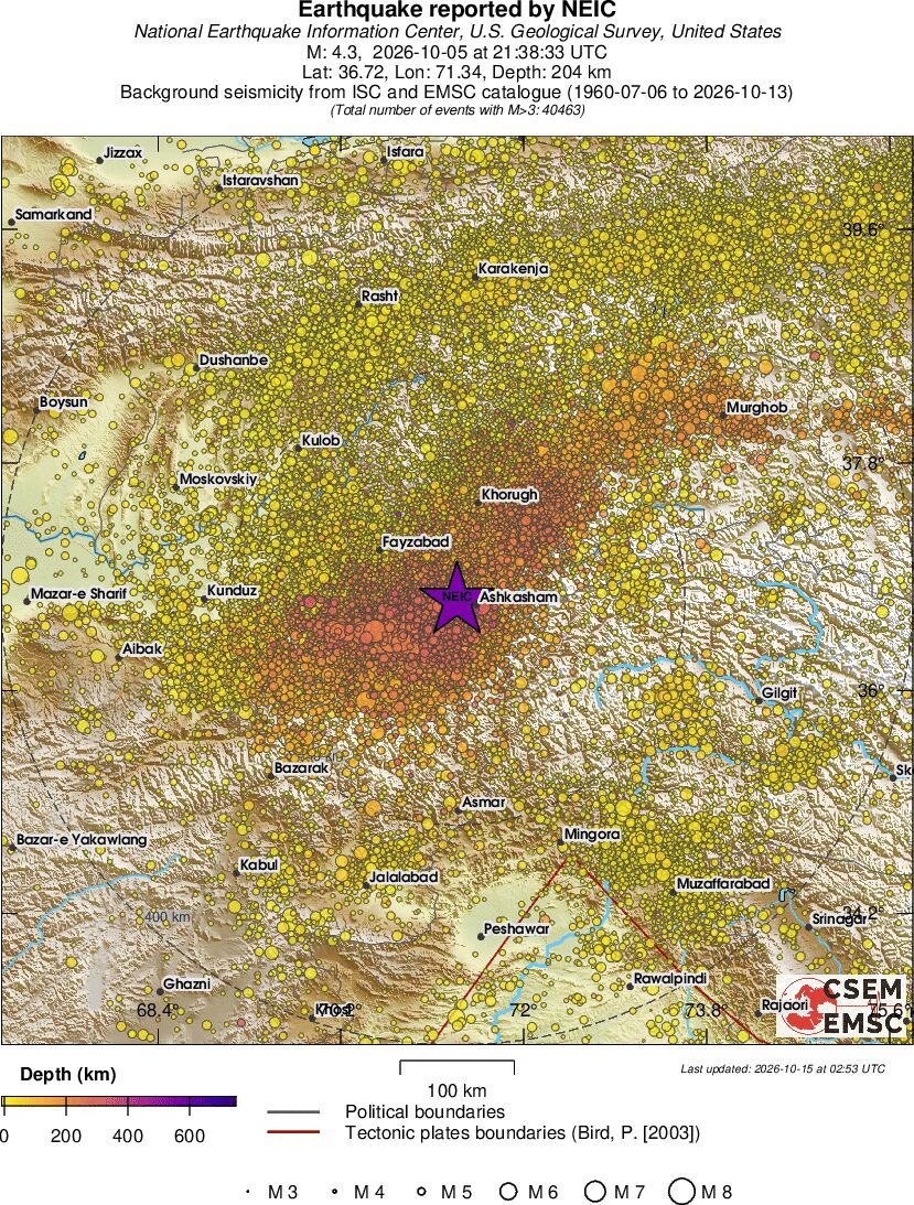 regional depth historical seismicity