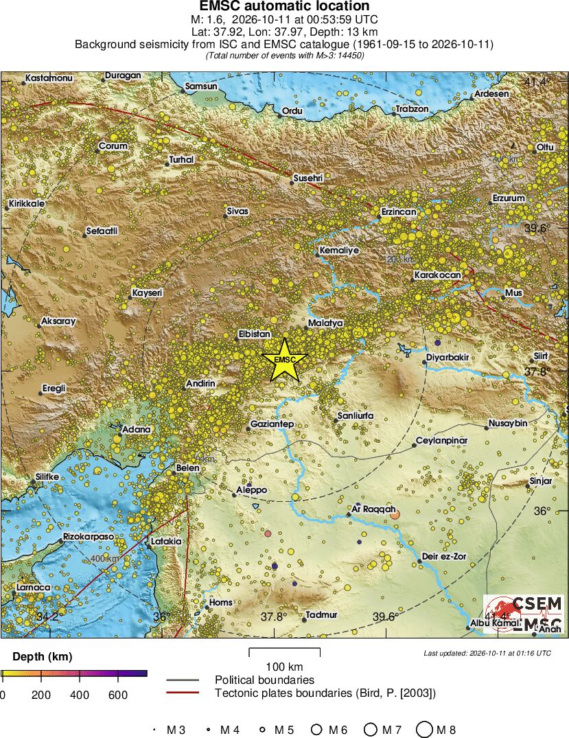 regional depth historical seismicity
