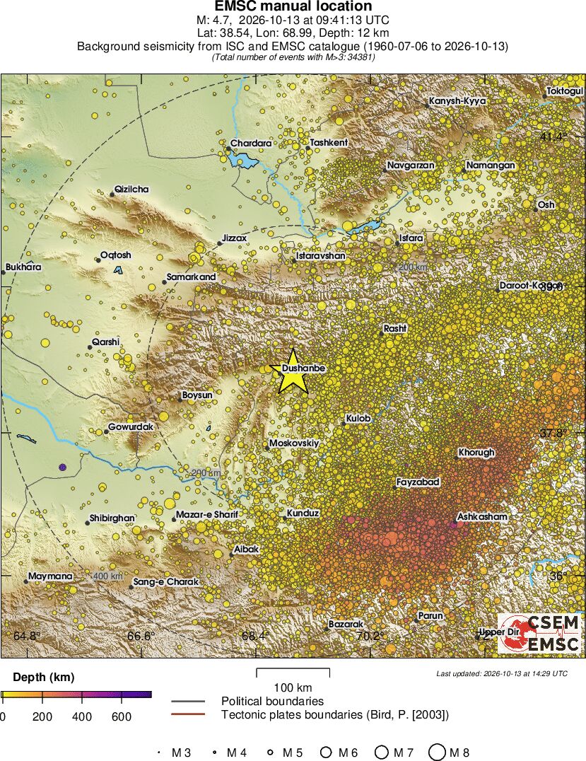 regional depth historical seismicity