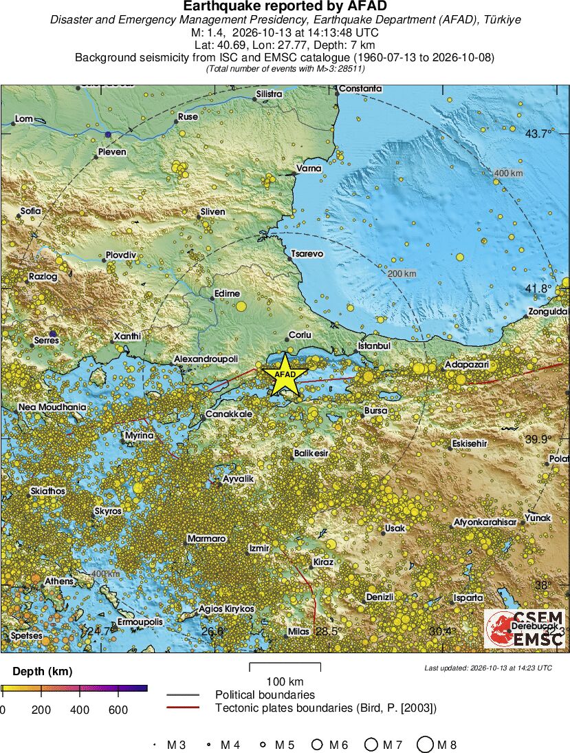 regional depth historical seismicity
