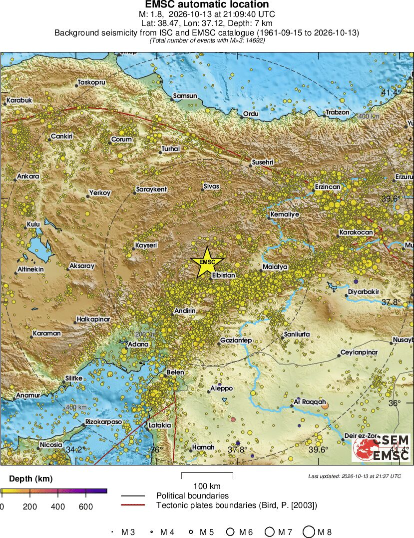 regional depth historical seismicity