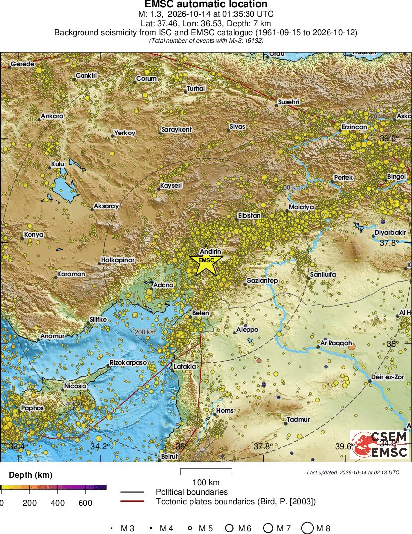 regional depth historical seismicity