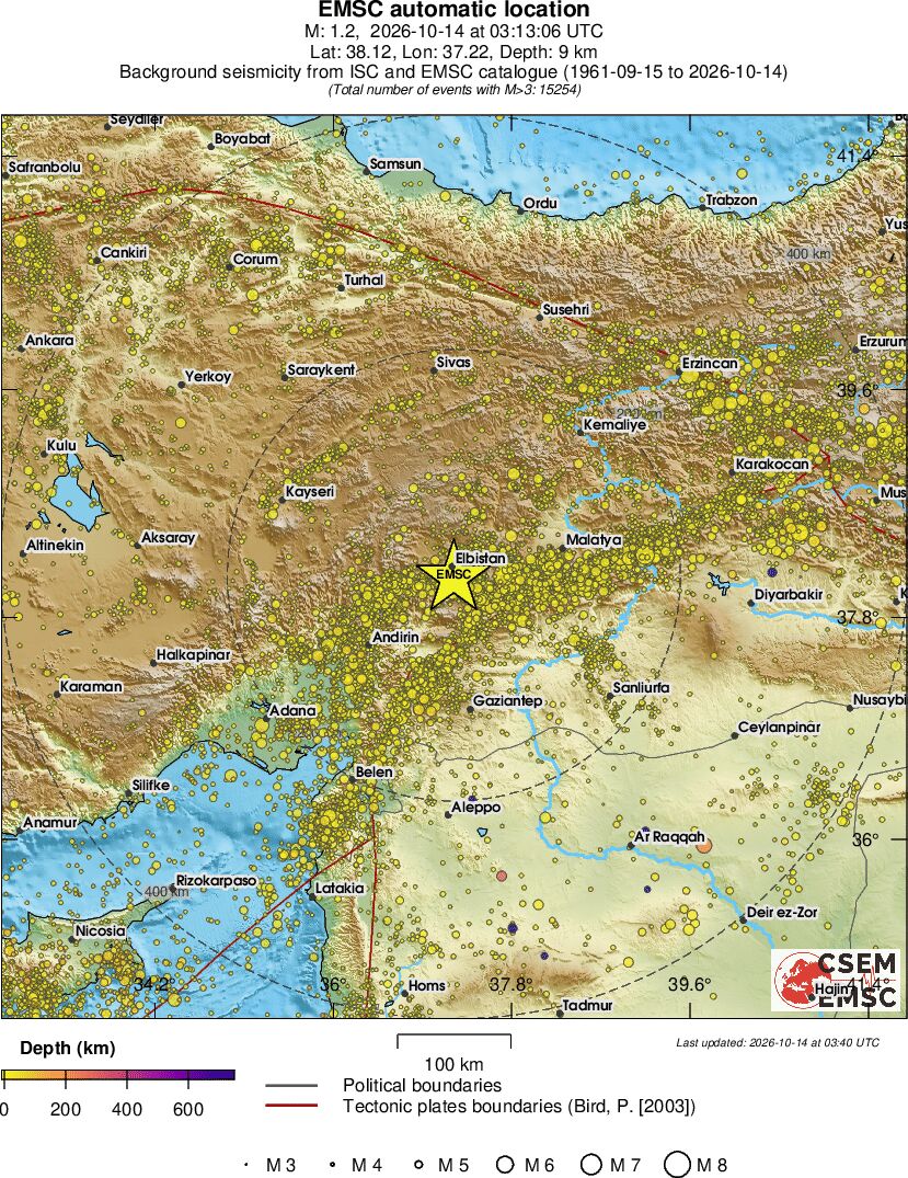 regional depth historical seismicity
