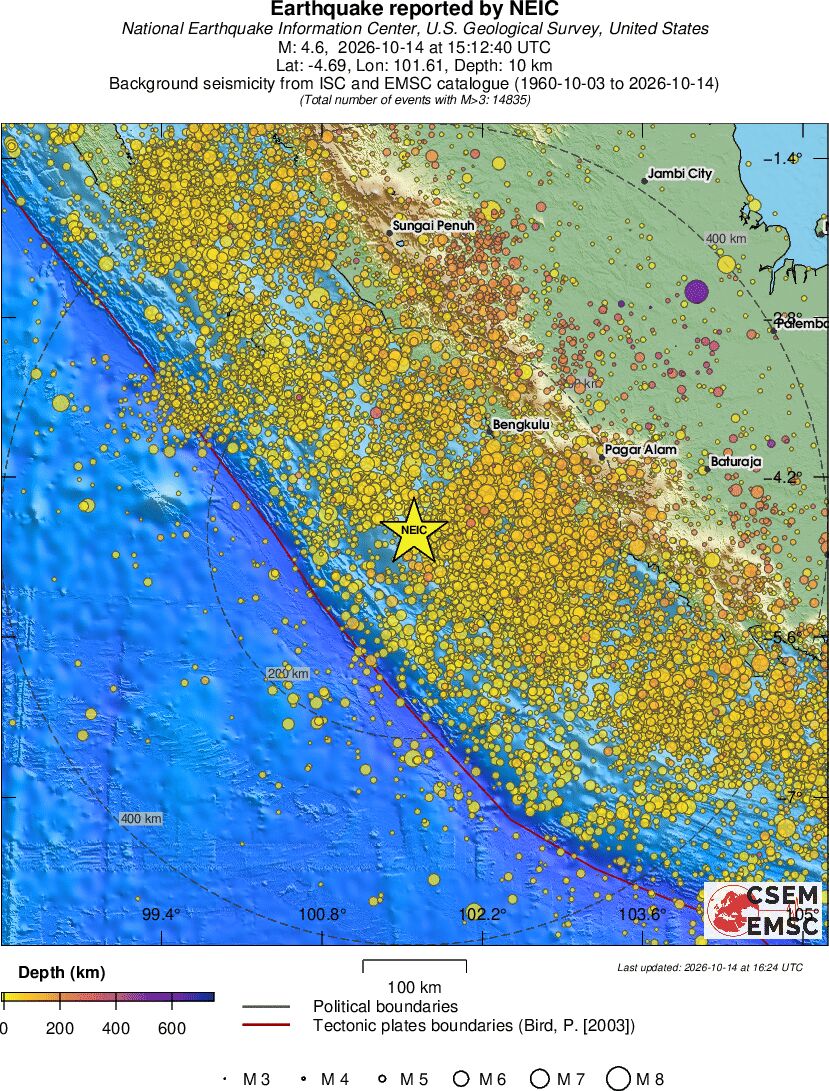 regional depth historical seismicity