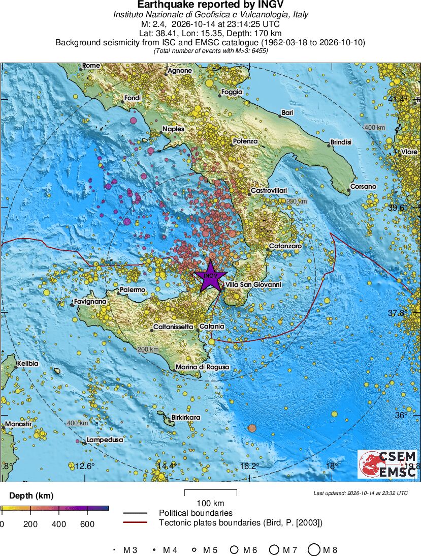 regional depth historical seismicity