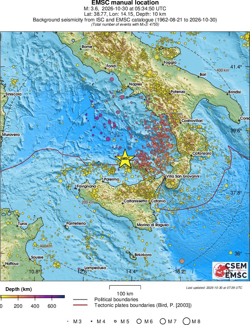 regional depth historical seismicity