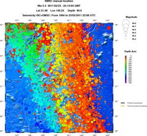 regional depth historical seismicity