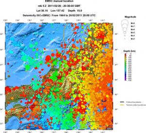 regional depth historical seismicity