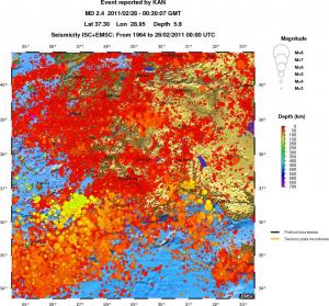 regional depth historical seismicity