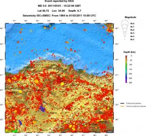 regional depth historical seismicity